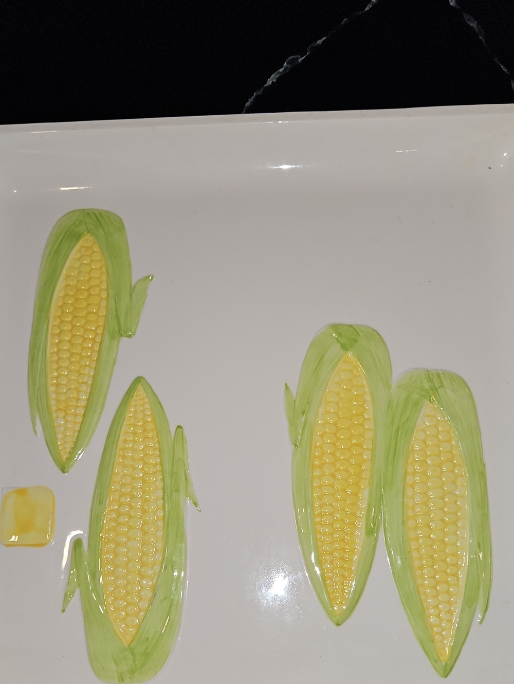 Hand-Painted Corn Ear Ceramic Serving Platter - Green and Yellow